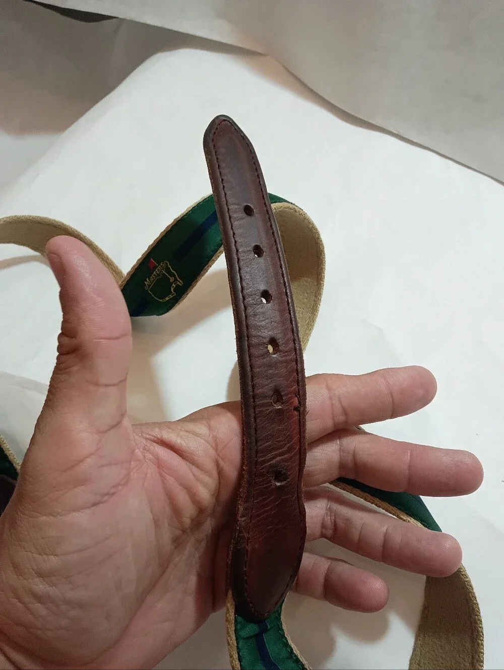 Masters Green & Black Embroidered Men’s Belt Size 42 With Brass Buckle